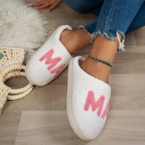 Cute Cozy Fluffy Mama Bear Slippers for Women - Pink, Soft Plush Memory Foam, Letter Print, Round Toe, Slip On, Winter, Mother's Day Gift4