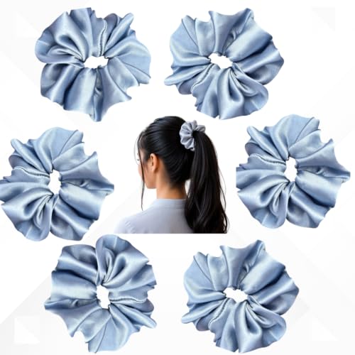 Image of Satin Scrunchies for Women | Set of 6 Crunchies Hair Band (Grey)