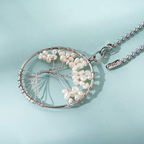 Image of LONGSHENG Silver Pearl Tree of Life Fan Pull Chain Fan Light Replacement Extender Pull Chain, Pack of 2