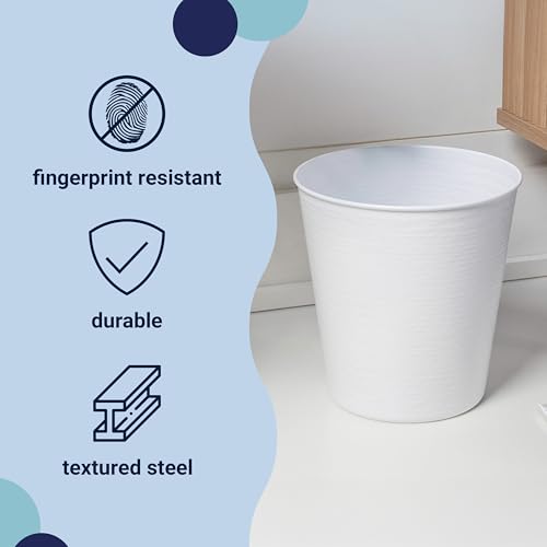 happimess HPM1112D Remi Modern Classic Textured Steel 2-Gallon Wastebasket for Home, Bathroom, Living Room, Office, Bedroom, Kitchen, Matte White by happimess - Image 3