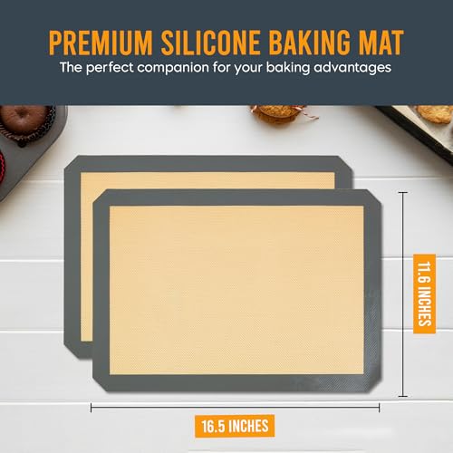 Image of Silicone Baking Mat - 3 Pack Reusable Silicone Baking Sheet Liner for Oven - Half Sheet Nonstick Mat 16.5 inchx11.6 inch for Bread, Dough, Macaron, Cookie Cooking Liners for Kitchen Counter Bakery Supplies