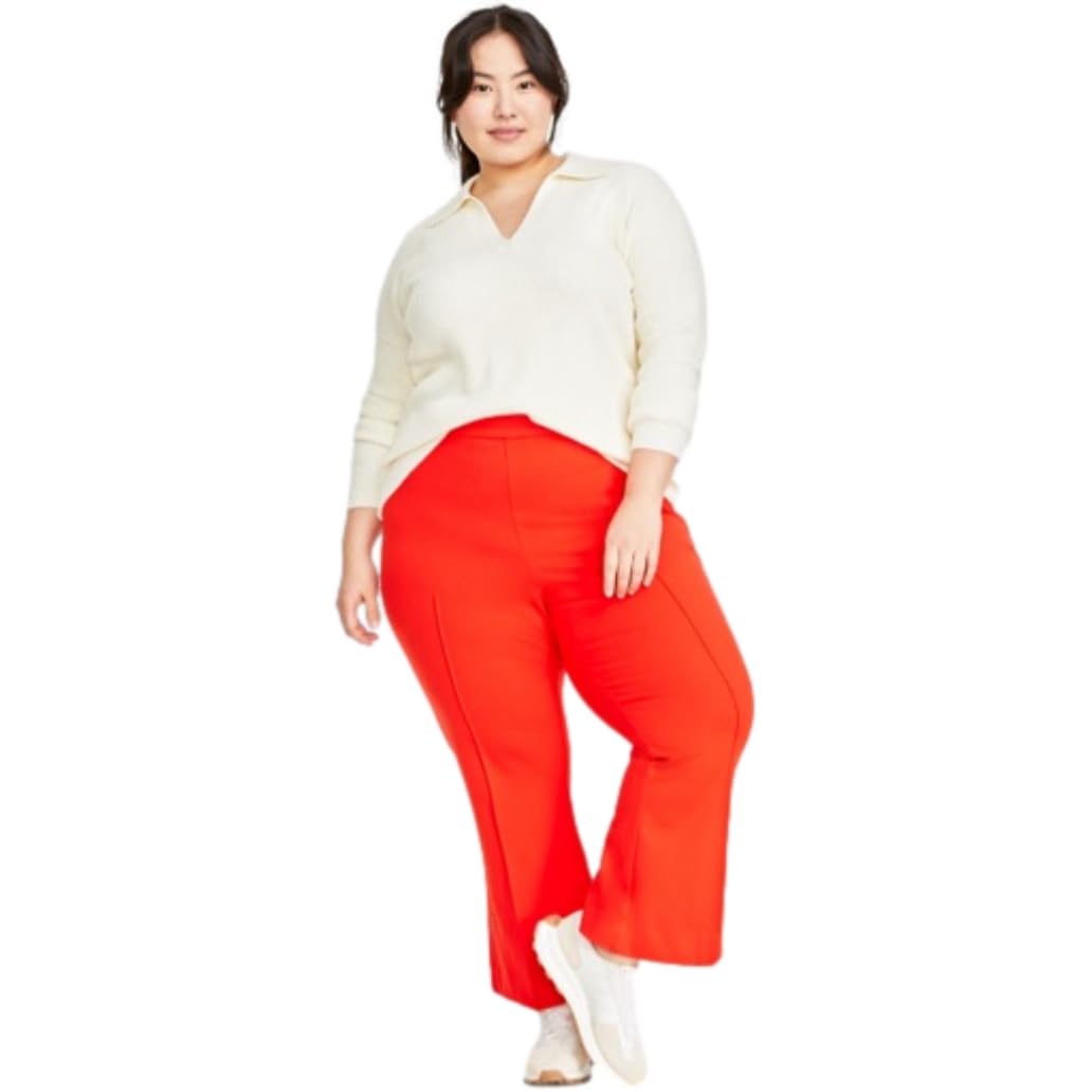 Womens Bright Orange Ponte Kick Flare Ankle Pants Orange 2X Short