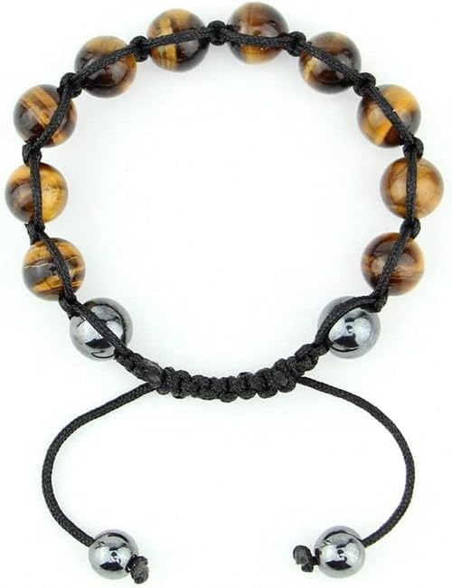 tiger's eye & hematite round smooth 10m multi color beads adjustable thread cord bracelet for men, women, meditation, yoga, healing, prosperity CHIK-BR-52723