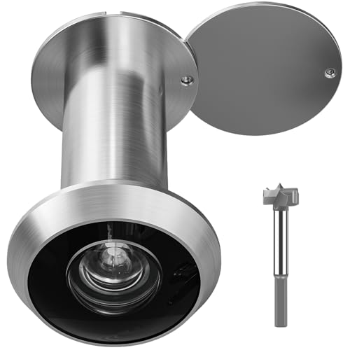 TSMIMTS Door Viewer Peephole, Solid Brass 200 Degree HD Door Viewer, with 5/8″ (16mm) Drill Bit and Privacy Cover, Compatible with Door Thick from 1-3/8" to 2-1/6" Satin Nickel Finish