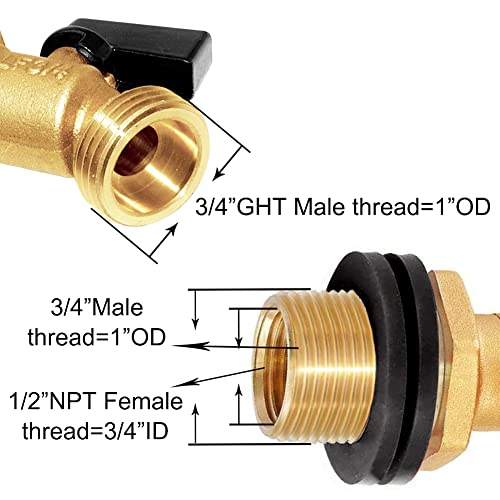 Joywayus Brass Water Container/Rain Barrel Spigot 3/4" Threaded Quarter Turn Ball Valve With Bulkhead Fitting, Suitable For Garden Hose Thread Connection #TOP2