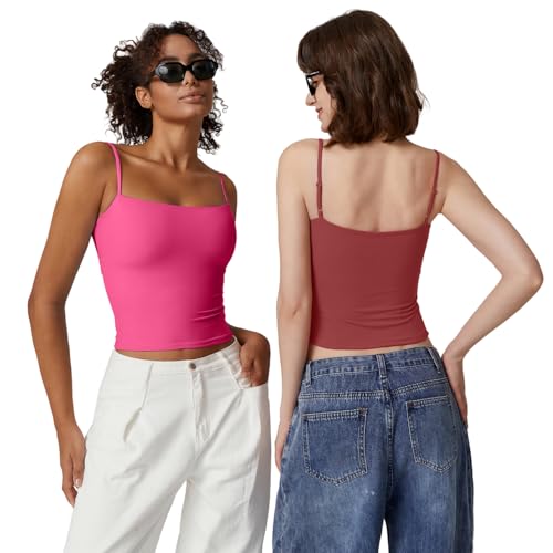 Image of QINSEN Women's Double Lined Basic Tank Top Adjustable Spaghetti Straps Sleeveless Camisole Shirts