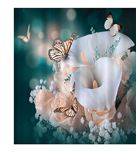 Jeansweet DIY 5D Diamond Painting Numbering Kit, Flower Butterfly Calla Lily Pink Rose Spring Flowers Bouquet, Full Drill Painting Arts Craft Canvas 16x16 inch, Muilt22
