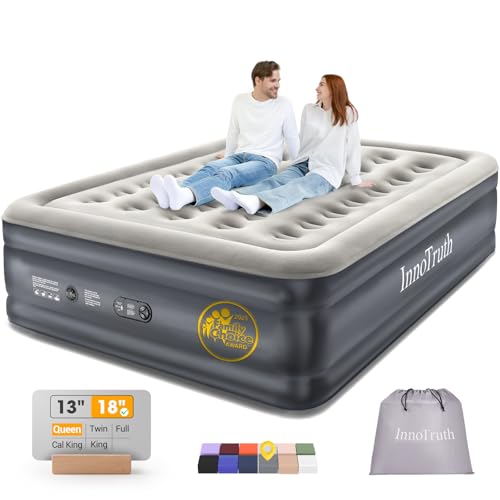 InnoTruth Air Mattress Queen with Built in Pump, Inflatable Mattress Blow up Mattress, Family Choice Award Winner, 18″ Colchones Inflables Foldable Air Bed for Guest & Home, Ideal for Camping, 650lbs