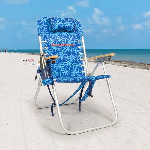 Image of Tommy Bahama Hi-Boy 17 inch Seat Height 4-Position Lace-Up Suspension Folding Beach Backpack Chair, 2-Pack, Stripe