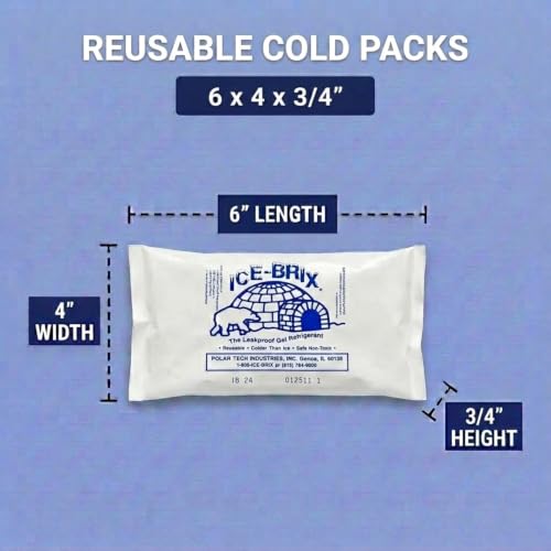Image of ICE-BRIX Reusable Gel Ice Packs for Shipping, 6 x 4 x 0.75 in, 8 oz White (36 Pack) - Slim Cold Packs for Medication Mailers, Lunch Boxes, Insulated Shipping & Coolers