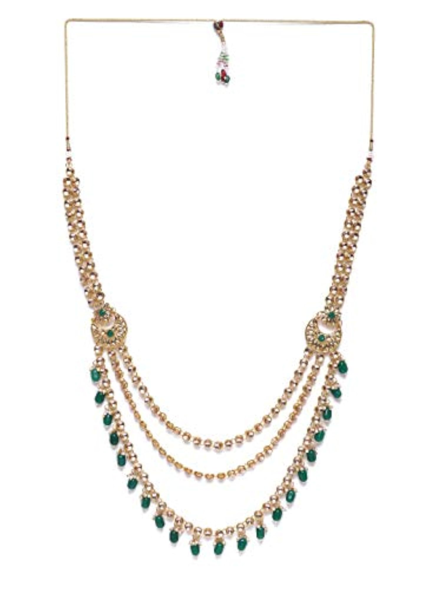 Green Beads Bridal Choker Layered Necklaces Set ZPFK10147