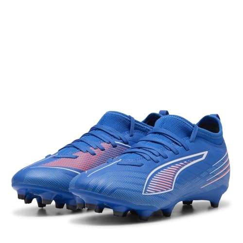 PUMA Chaussures de Football Ultra 6 Match FG/AG Jr Unisexes pour Enfants, PUMA Ultra Bleue, Blanche et Rouge, 38.5 EU