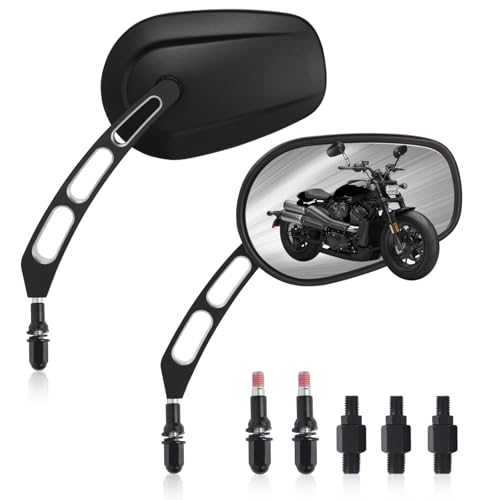 Image of Motorcycle Mirrors for Handlebars - Black CNC Long Stem Rearview Mirrors for 1982-2024 Harley Road Glide CVO Dyna Electra Glide Road King Softail Street Glide Sportster 1200 883