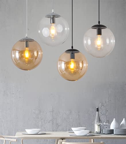 KXEcoLife Lámpara Colgante Moderna Tipo Globo - Lámpara de araña de Cristal esférica de 35,5 cm de Ancho, lámpara Colgante de 1 Cabezal para Comedor e Isla de Cocina. Elegante luminaria plat