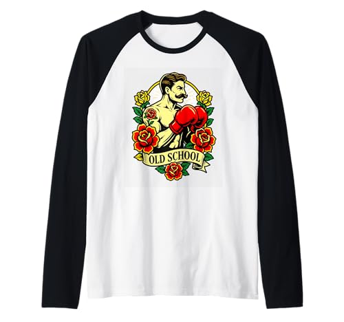 Old School Boxer Vintage Tattoo Rose Gloves Art Raglan Baseball