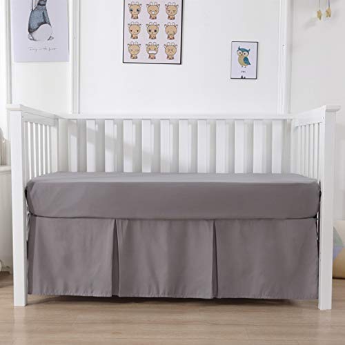 Belsden Crib Skirt With Durable Woven Platform For Boy And Girl, Both Long Sides Pleated, Split Corners Dust Ruffle For Easy Placement Inside Of Standard Crib, 14 Inches (36Cm) Length Drop, Grey Color #TOP1