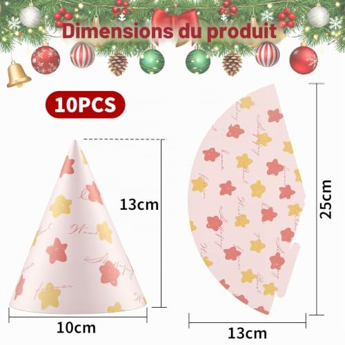 Wozzies 10 Pcs Chapeau Anniversaire, Chapeaux De Fête pour Adulte Livré avec un Cordon Élastique, Chapeaux Cône de Fête Accessoires de jeu de Fête Amusant pour Les, Noël, Nouvel An – vue 2