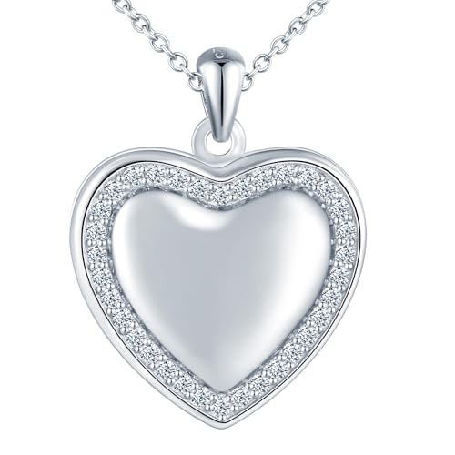 MICSAVI 925 Sterling Silver Photo Necklace Heart Locket Pendant Picture Personalised Necklace for Women Girls, with 19.69 Inch Adjustable Chain for Mum Girlfriend Daughter
