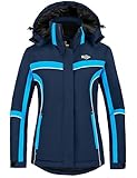 Wantdo Chaqueta de Montaña Esquí Chaqueta Impermeable Cálida Aislada con Vellón Parka con Capucha de Nieve Invierno Abrigo para Exteriores Snowboard para Mujer Azul Oscuro M