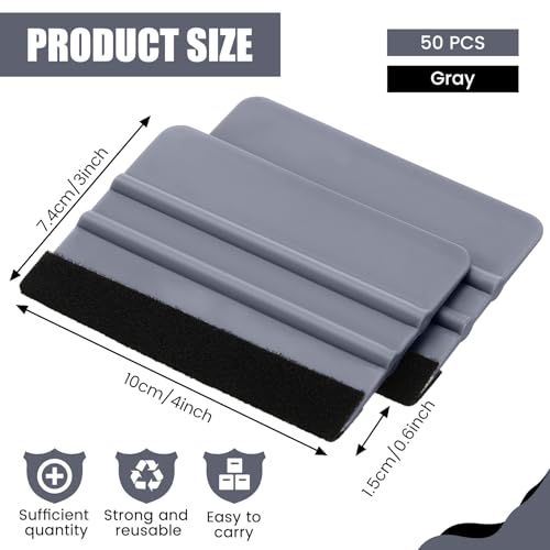 Image of Lasnten 50 Pcs Plastic Vinyl Squeegee 4 Inch Felt Edge Squeegee for Car Window Windshield Glass Cleaning Tool Vinyl Scraper Decal Applicator Tool with Black Fabric Felt Edge (Gray)