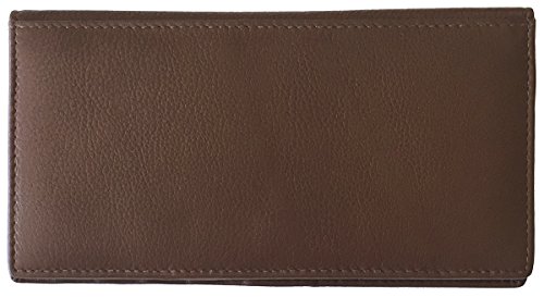 Walnut RFID Leather Checkbook Cover With Credit Card Slots and Pen Holder