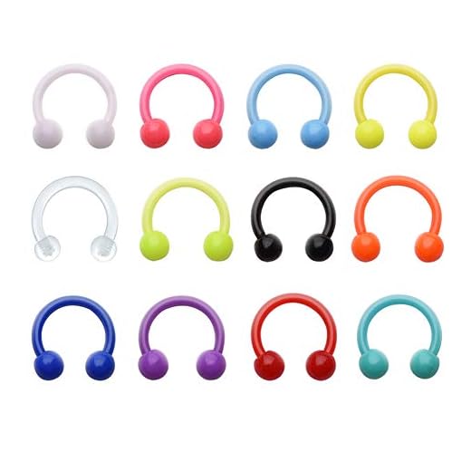 D.Bella 12Pcs 16G 8mm Horseshoe Colorful Clear Boiflex Nose Rings Hoop Lip Eyebrow Retainer Fake Nose Septum Cartilage Earrings Ring Piercing Retainer