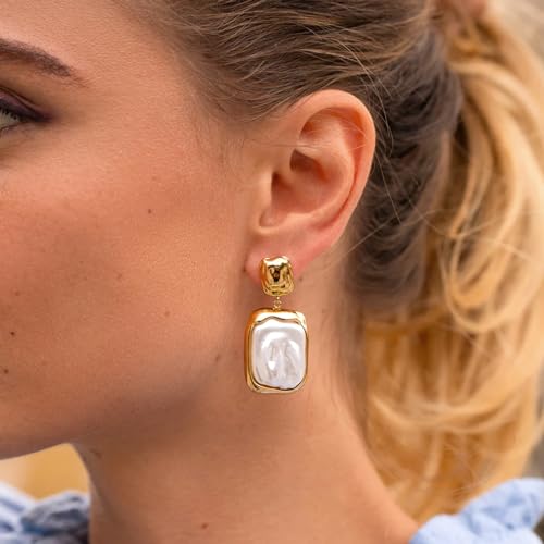 Gold Silver Baroque Pearl Dangle Earrings Vintage Pearl Dangle Drop Earrings for Women Fashion Jewelry4
