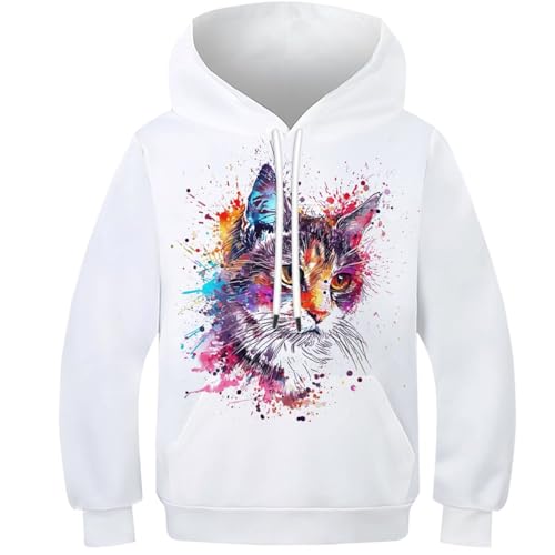 Sweat à capuche chat enfant pull manches longues léger pour garçons filles 10-12 ans