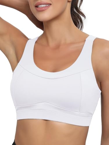 RUNNING GIRL High Impact Sports Bras for Women,Racerback Running Bra Workout Crop Tank Tops Longline Sports Bra(EU_WX2667_White_M)