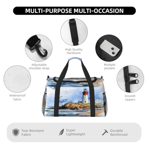 Sea Beach Lighthouse Duffle Bag Travel Duffel Bags for Men Women Waterproof Gym Overnight Weekender Bag Carry on Tote Bag4