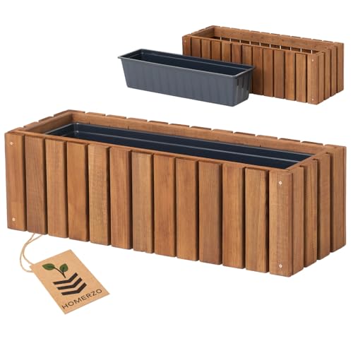 HOMERZO Holz Pflanzkasten Blumenkasten rechteckig – braun imprägniert, mit herausnehmbarem Kunststoff-Einsatz – Pflanzkübel für Balkon, Garten & Terrasse (Vertikal-braun, 65x23 H20) HOMERZO Holz Pflanzkasten Blumenkasten rechteckig – braun imprägniert, mit herausnehmbarem Kunststoff-Einsatz – Pflanzkübel für Balkon, Garten & Terrasse (Vertikal-braun, 65x23 H20)