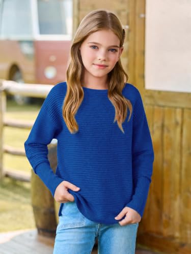 Image of Haloumoning Girls Fall Sweater Kids Ribbed Knit Split Pullover Tops 5-14Y