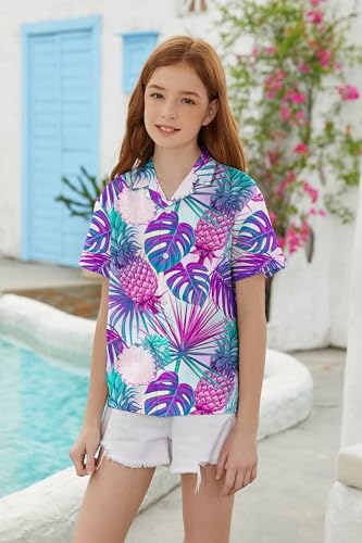 Image of SANGTREE Girls & Women's Hawaiian Shirts Button Down Short Sleeve Floral Tropical Shirt Beach Vacation Blouse Tops