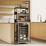 COCOLUCKY 4-Tier Mini Fridge Stand with Storage,Mini Fridge Cabinet with Storage,Microwave Stand,Bakers Rack,Microwave Oven Stand with Storage,Mini Fridge Shelf for Home Office Dorm (Black Wood Grain)