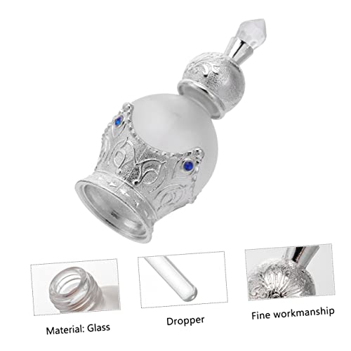Crystal Empty Perfume Bottle 15ML Refillable Essential Oil Dropper Bottle Decorative Glass Dropper for Home Travel Silver
