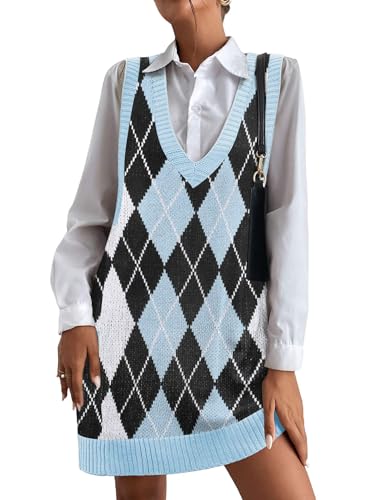 Image of Zeagoo Womens Sweater Vest Dress Pattern Knitted Pullovers Sweaters V Neck Tank Sweater Dress with Pockets