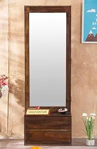 GARGFURNITURE Solid Wood Dressing Table with Mirror Wooden Makeup Vanity Table with 2 Drawer Storage for Bedroom Home (Bronze)