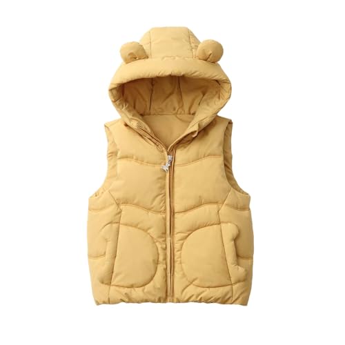Boys Cute Bear Ears Hooded Jacket Kids Toddler Winter Quilted Lined Puffer Vest Zip Up Casual Waterproof Waistcoat