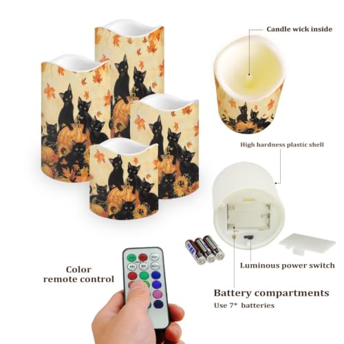 Image of Vintage Santa Christmas LED Flameless Candles | 4 Pack LED Flickering Battery Operated Color Changing Electric Pillar Candles for Living Room, cozy Christmas Decoration