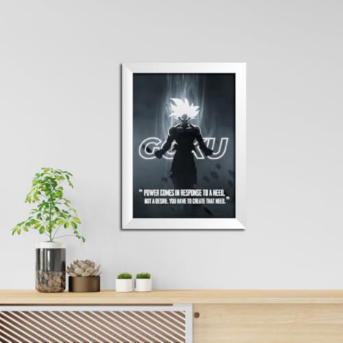 Image of TenorArts Goku Posters Dragon Ball Z Anime Quotes Laminated Photo Frame Painting with White Color Matt Finish Textures (12 inches x 9 inches)