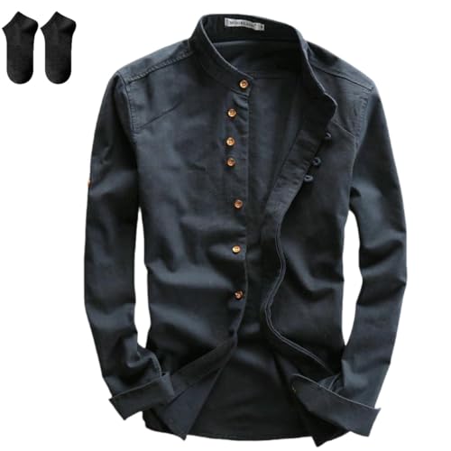 Amazon.com: Men's Japan Vintage Style Shirt,Cotton Linen Stand