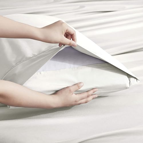 Image of Nestl Extra Deep Twin XL Sheet Set - 4 Piece Breathable & Cooling Sheets - Hotel Luxury Bedding Set w /18-24 Inch Deep Pockets - Easy & Secure Fit - Super Soft, Wrinkle Free & Comfy - Off White