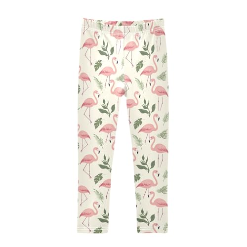 Flamingo Palm Leaves Pattern Girls Leggings Kids Yoga Pants Athletic Tights Pants 4-10 Years