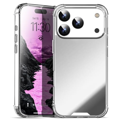 AICase Mirror Case Compatible with iPhone 17 Pro Max for Girls Women Makeup, Cute Glossy Hard Mirror Back+Clear Soft TPU Bumper Slim Fit Anti-Drop Shockproof Protective Phone Cover