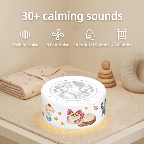 Image of Kipcush White Noise Machine for Baby & Adults, Sleep Sound Machine with 30 Soothing Sounds, 8-Color Night Light, Memory Function, White Noise for Sleeping, Nursery, Office, Travel, Relaxation