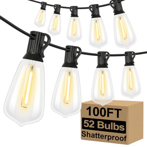 Brightever LED Outdoor String Lights 100FT Patio Lights with 52...