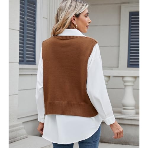 Image of Blostirno Women's Sweater Vest V Neck Sleeveless Casual Ribbed Cable Cropped Pullover Vests Argyle Plaid Knit Tank Tops