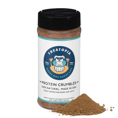 TREATOPIA Protein Crumbles Meal Topper for Dogs & Cats, 8 Oz Shaker Bottle - All-Natural Beef Lung & Liver Appetite Stimulant Seasoning, High-Protein, Healthy Treat, Slow-Roasted, Made in The USA