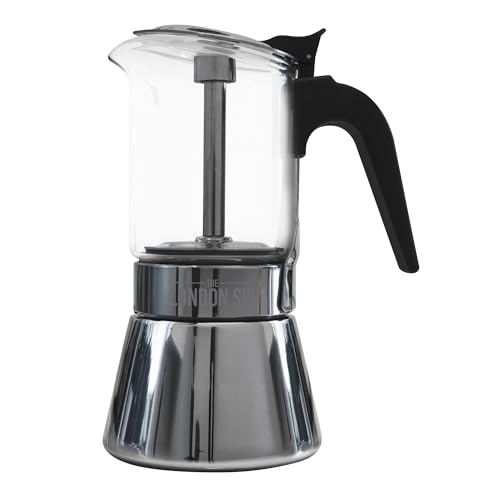 Image of The London Sip Glass and Stainless Steel Stovetop Espresso Maker Moka Pot Italian Coffee Percolator, Glass, Medium (10.14 oz)