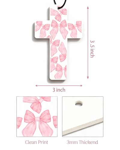 Image of Inspirational 5pcs Car Air Freshener Cute Pink Bow Coquette Bible Verses Automotive Accessories Car Interior Hanging Scents Mirror Decor Christian Gifts for Women Girls
